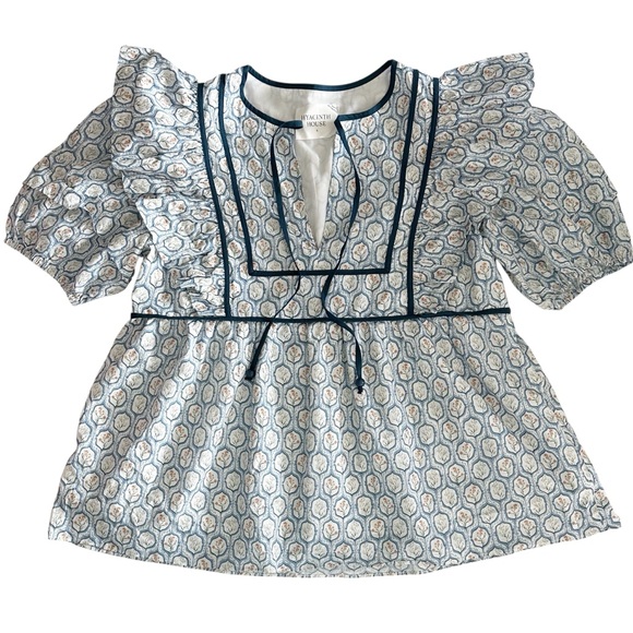 Hyacinth House Rosaleigh Blue Trellis Floral Blouse Tuckernuck Size S - Picture 2 of 14